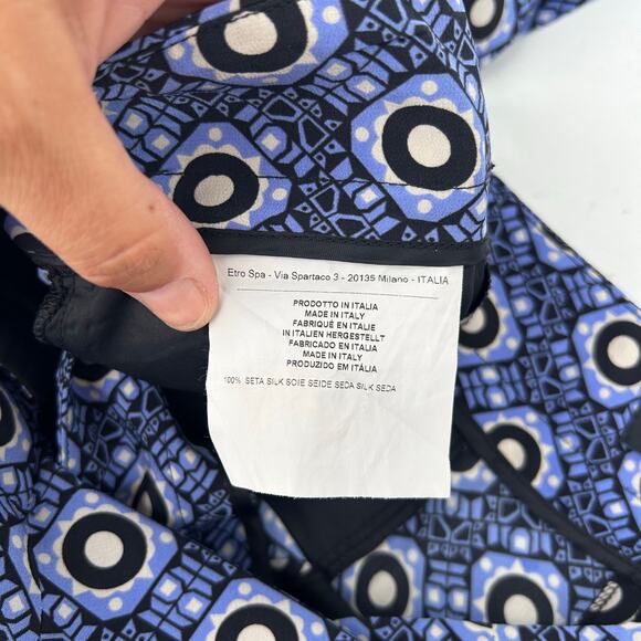 ETRO Women’s Silk Blue Geometric Patterned Statement Pants 48 Size 12 Cropped - Picture 11 of 12